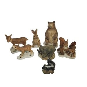 Vintage 1997 Enesco Forest Animal Figurines Set Deer Bear Squirrel Rabbit Skunk‎